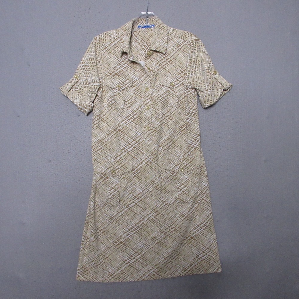 J.McLaughlin Dress XS Catalina Cloth Geometric Tan White Shirt Dress Short Slv